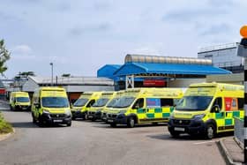 East Midlands Ambulance Service ambulances outside Kettering General Hospital /IMG
