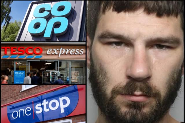 Joseph Mills was jailed for shoplifting at Tesco, One Stop and Co-op despite being banned from two of the Northampton stores