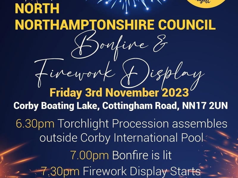 Hosted by North Northamptonshire Council (NNC), the annual event will take place on Friday November 3. The bonfire will be lit at 7pm, followed by fireworks at 7.30pm. There will be food stalls on site and entry is free. The torchlight procession will leave from outside Corby International Pool at 6.45pm.