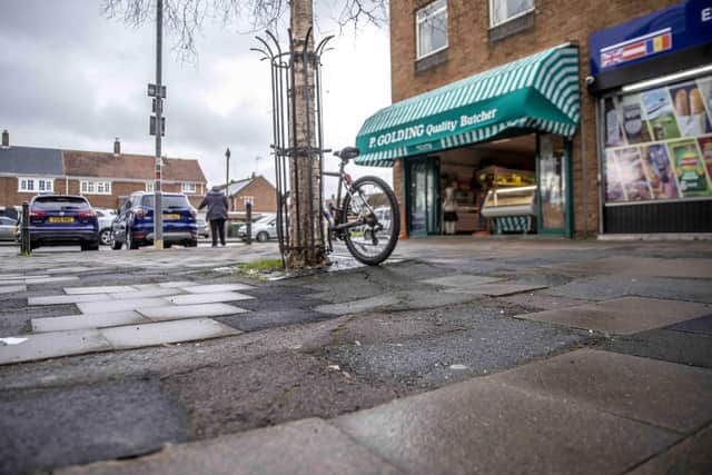 The paving issues at Limehurst Square shops were addressed at the full council budget meeting on February 22. Photo: Kirsty Edmonds.