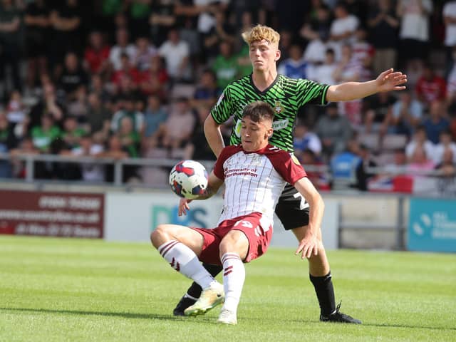Kieron Bowie battles for possession in the Sixfields clash with Doncaster Rovers (Picture: Pete Norton)