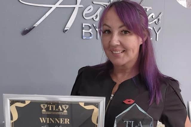 Tracy pictured with her award for Aesthetics Practitioner of the Year - Midlands