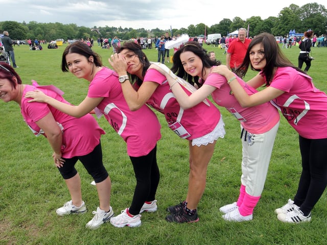 2012 - Northampton Abington Park "Race for Life": Michael's Angels Wendy Dent, Sophie Dent, Hayley Strowbridge, Harley James, and Ellie Buckby