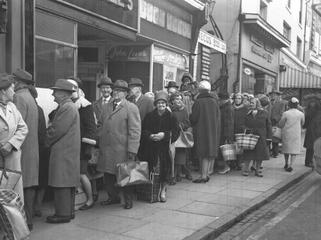 Big queue in Gold Street, Northampton mid-1960s