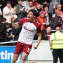 David Norman celebrates his first Cobblers goal.