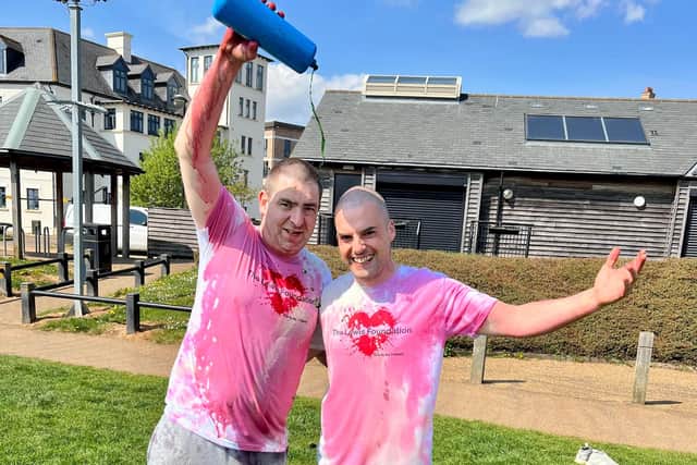 Lee Lewis and Keith Ashcroft with their Water Dash colours