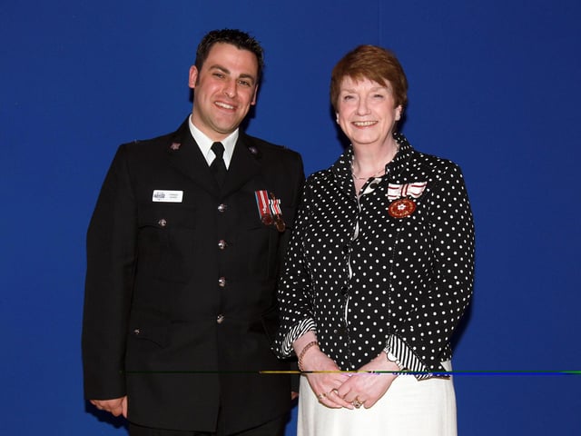 2013 - Northamptonshire Police Long Service awards ceremony takes place at their Headquarters, Wootton Hall, Northampton. Special Sgt Frankie Gilkes, presented by Deirdre Newham.