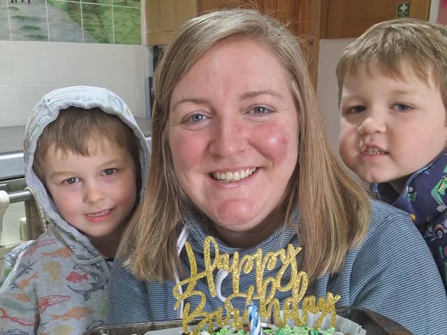 Milly Fyfe with sons Angus and Dougie celebrating the CIC's first birthday.