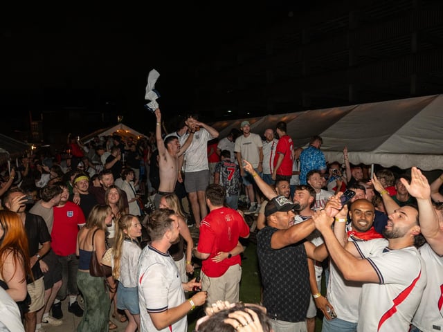 Football fans watching England vs Norway in the garden of The Black Prince in Northampton on Saturdy, July 11, 2026. Photo by David Jackson.