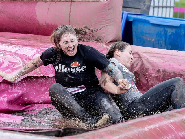 All smiles as participants tackled obstacles during Race for Life's Pretty Muddy on Saturday July 13, 2024 in Abington Park.