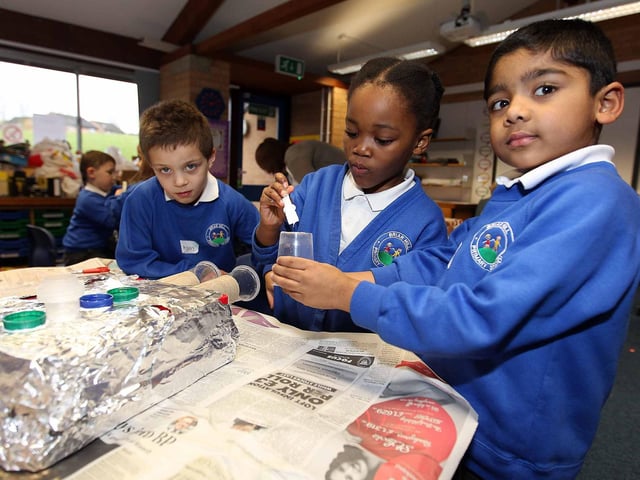 A science day at Briar Hill Primary School with children taking part in events such as making rockets, parachutes and learning about the earth, moon and sun.