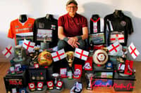 Paul Haynes with his walking football and footgolf, kits, trophies, photographs and memorabilia