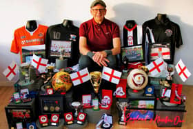 Paul Haynes with his walking football and footgolf, kits, trophies, photographs and memorabilia