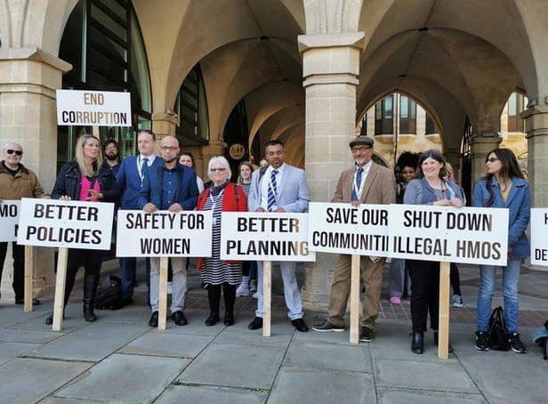 The HiMO action group protested outside the Guildhall before a council meeting last week