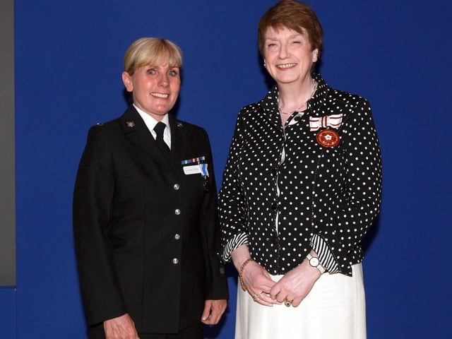 2013 - Northamptonshire Police Long Service awards ceremony takes place at their Headquarters, Wootton Hall, Northampton. Constable Vanessa Spence, presented by Deirdre Newham.