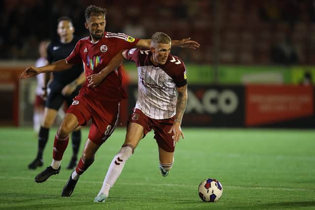 Mitch Pinnock on the ball during the Cobblers' win at Crawley Town (Picture: Pete Norton)