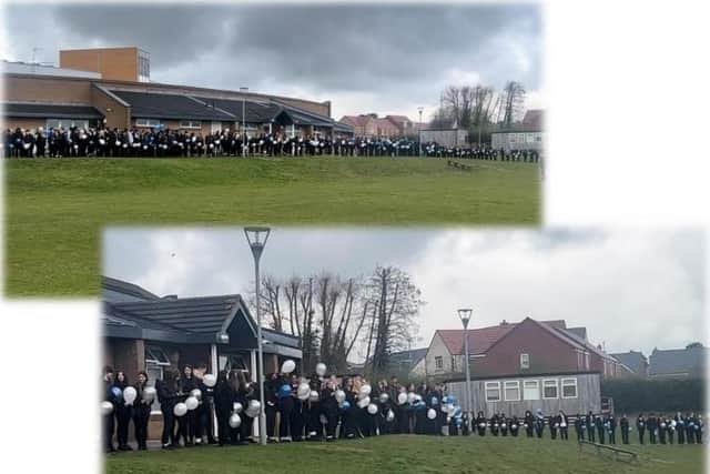 Photos from the balloon release for Fred at Kingsthorpe College.