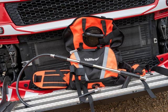 The wildfire backpacks will be stored on frontline fire engines for crews to use.