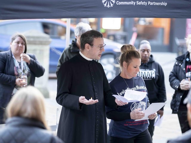 Everyone gathered to remember the victims of fatal knife crime attacks and to mark one year since the Knife Angel visited Northamptonshire.