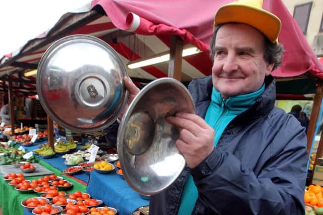 Fitzy was always happy to pose for the Chron's photographers. Here's one from 2010 when Northampton Borough Council started to pipe music into the Market Square over the tannoys to cheer up traders and customers. Fitzy was happy to join in.