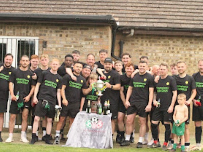 Blisworth First Team with the League trophy.