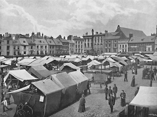 Market-Place, Northampton', circa 1896. From Pictorial England and Wales. [Cassell and Company, Limited, London, Paris & Melbourne, circa 1896]. Artist Poulton & Co. (Photo by The Print Collector/Getty Images)