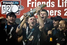 David Willey celebrates the Steelbacks' T20 succerss in 2013