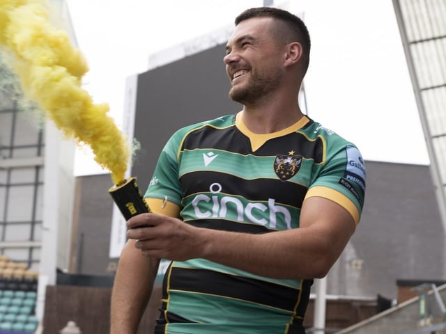 George Furbank showing off Saints' new home shirt (pictures: James Fitchew Photography)