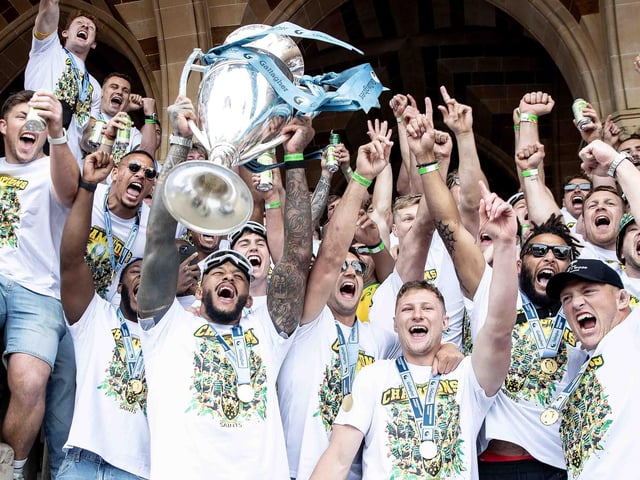 Saints players, coaches and staff celebrated with fans in Northampton town centre on Sunday (June 9) after winning the Gallagher Premiership title at Twickenham on Saturday (June 8).