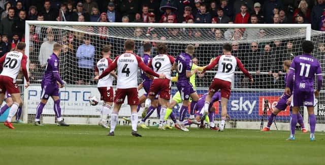 Louis Appéré was in the right place at the right time to steer Cobblers into a fifth-minute lead.