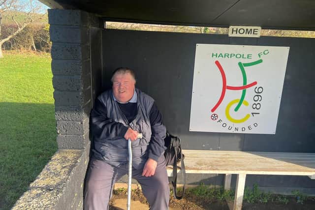 John Stancombe, 54, from Lowestoft, made the long trip to Northamptonshire to watch Harpole Firsts take on Earls Barton – his 1,885th ground since he began groundhopping in 2006.