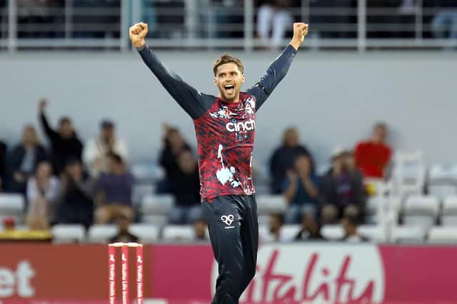 Justin Broad celebrates dismissing Ed Barnard (Picture: Peter Short)
