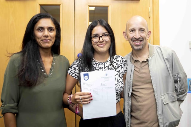 Alessia Emanuele, from Northampton High School, pictured with her parents, achieved all 9s in her 10 GCSEs.
