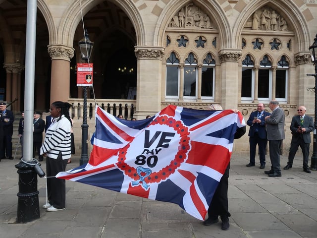 A flag raising service took place at The Guildhall, followed by service in the memorial gardens at All Saints Church, on Thursday May 8.