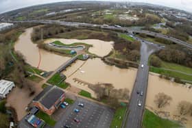 Flooding of the River Nene in Northampton on Wednesday, January 3, 2024. Pictured between Brackmills Industrial Estate and White Mills Marina - including Billing Aquadrome.