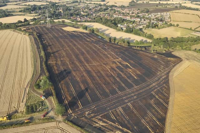 Around 40 acres of crop were involved in a farm fire in Weedon Bec. Photo: NFRS.