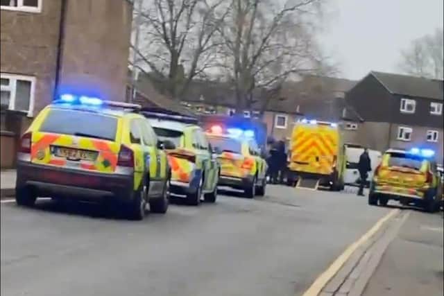 Here's the emergency service response to the incident in Exeter Place 30 minutes after the initial incident in Colwyn Road