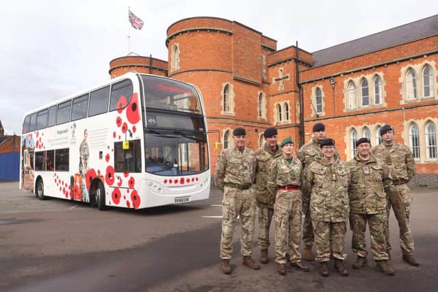103 FS Battalion pictured at Northampton Drill Hall with Stagecoach Midlands Armed Forces bus