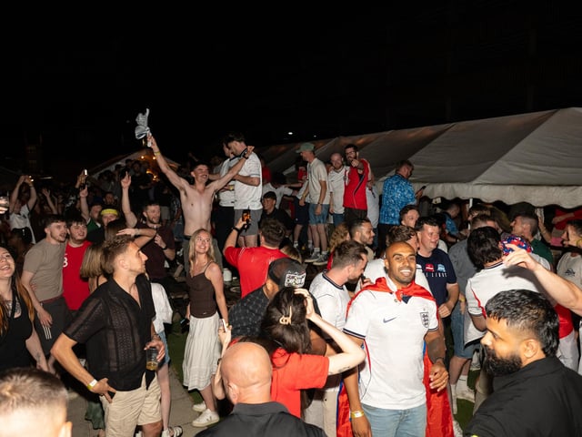 Football fans watching England vs Norway in the garden of The Black Prince in Northampton on Saturdy, July 11, 2026. Photo by David Jackson.