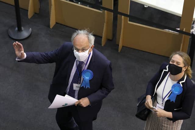 Peter Bone with Cllr Helen Harrison at the election count in May 2021