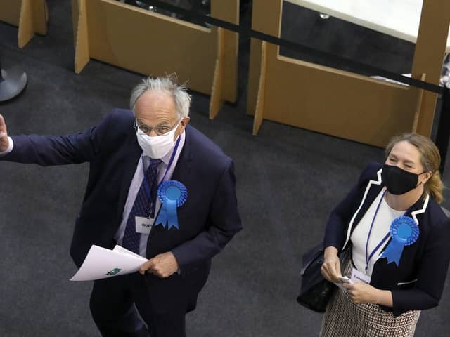 Peter Bone with Cllr Helen Harrison at the election count in May 2021