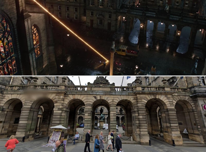 Wanda's flight is short-lived, however, dragging Vision through the top of a building and then landing in the courtyard of the City Chambers. They speak briefly before once again being attacked and separated again.