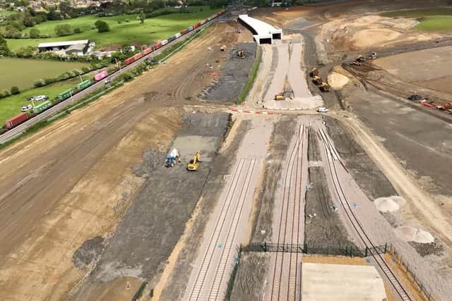 Drone footage has been released of the rail freight terminal. Photo: Network Rail.