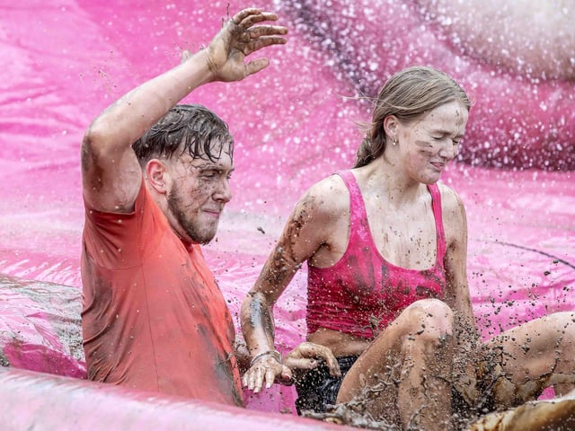 All smiles as participants tackled obstacles during Race for Life's Pretty Muddy on Saturday July 13, 2024 in Abington Park.