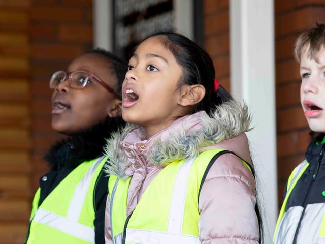 Abbey Primary School's choir and African drumming group took to Tesco Mereway on March 31, 2022 to raise money for the British Red Cross.