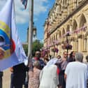 The Windrush flag is raised outside Northampton's Guildhall