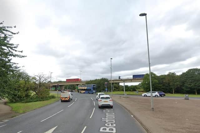 The incident happened at the Bedford Road roundabout.