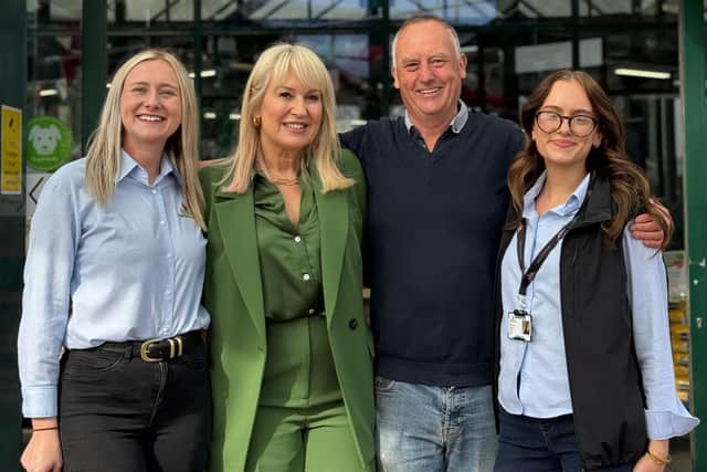 Nicki Chapman reopens Northampton Garden Centre, pictured with Charles, Amy and Libby Stubbs of British Garden Centres