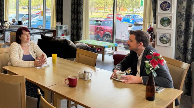 Mike Reader MP visiting Valentine's Bistro in Upton