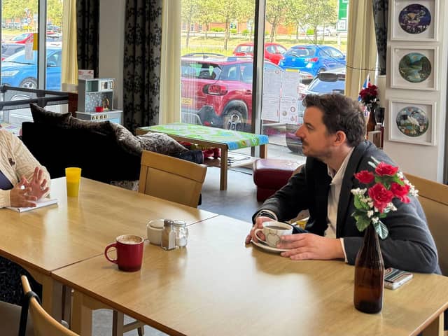 Mike Reader MP visiting Valentine's Bistro in Upton